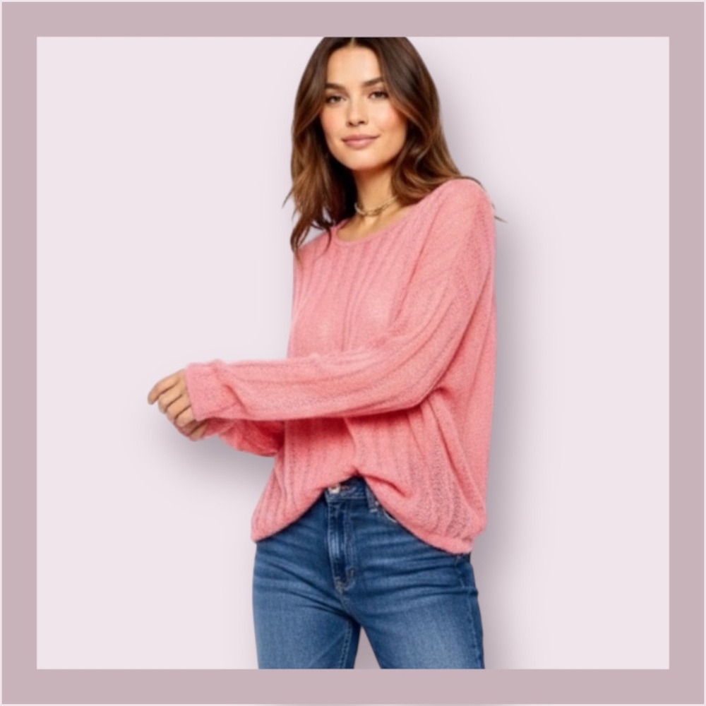 Free People Bubblegum Combo Angel Lightweight Knit Sweater